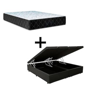 Cama Box Queen 158 Tecido Sintético Preto Com Colchão Marrocos - Poliéster - Espuma D33 30cm