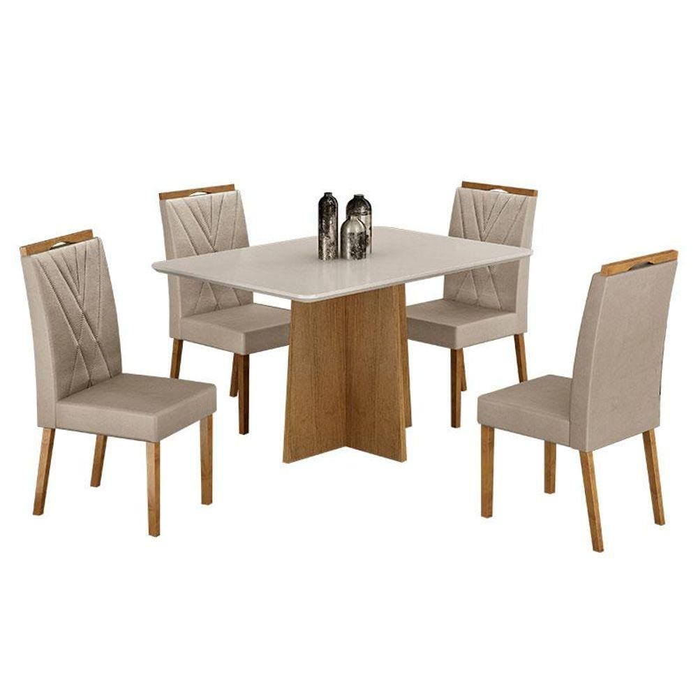 Mesa de Jantar Jade 120x80cm Cinamomo Off White com 4 Cadeiras Lara Veludo Bege - Valdemóveis