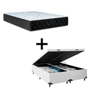 Cama Box Queen 158 Tecido Sintético Branco Com Colchão Marrocos - Poliéster - Espuma D33 30cm