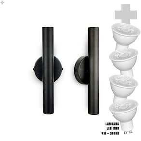 Kit 2 Arandela Foco Duplo Slim Palito - Preto + Led Gu10
