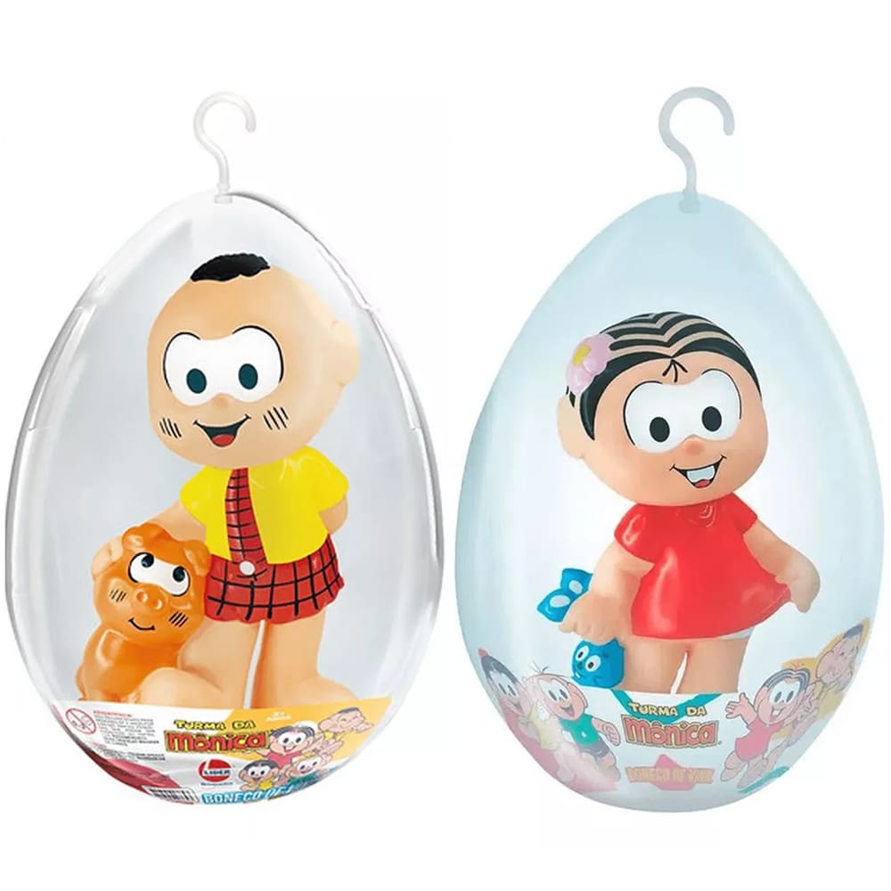Bonecos de Vinil Cascão e Mônica Ovo de Pascoa 26cm Líder