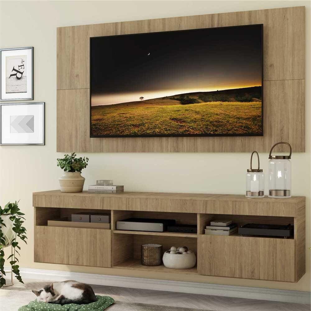 Rack com Painel e Suporte para TV até 65” Suspenso com 2 Portas Londres Multimóveis Rustic