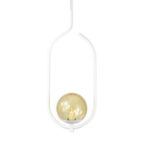 Lustre Pendente On Clip - Branco Com Globo De Vidro âmbar