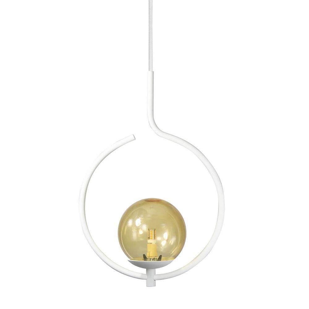 Pendente Lustre On Loop Branco Com Globo De Vidro Ambar