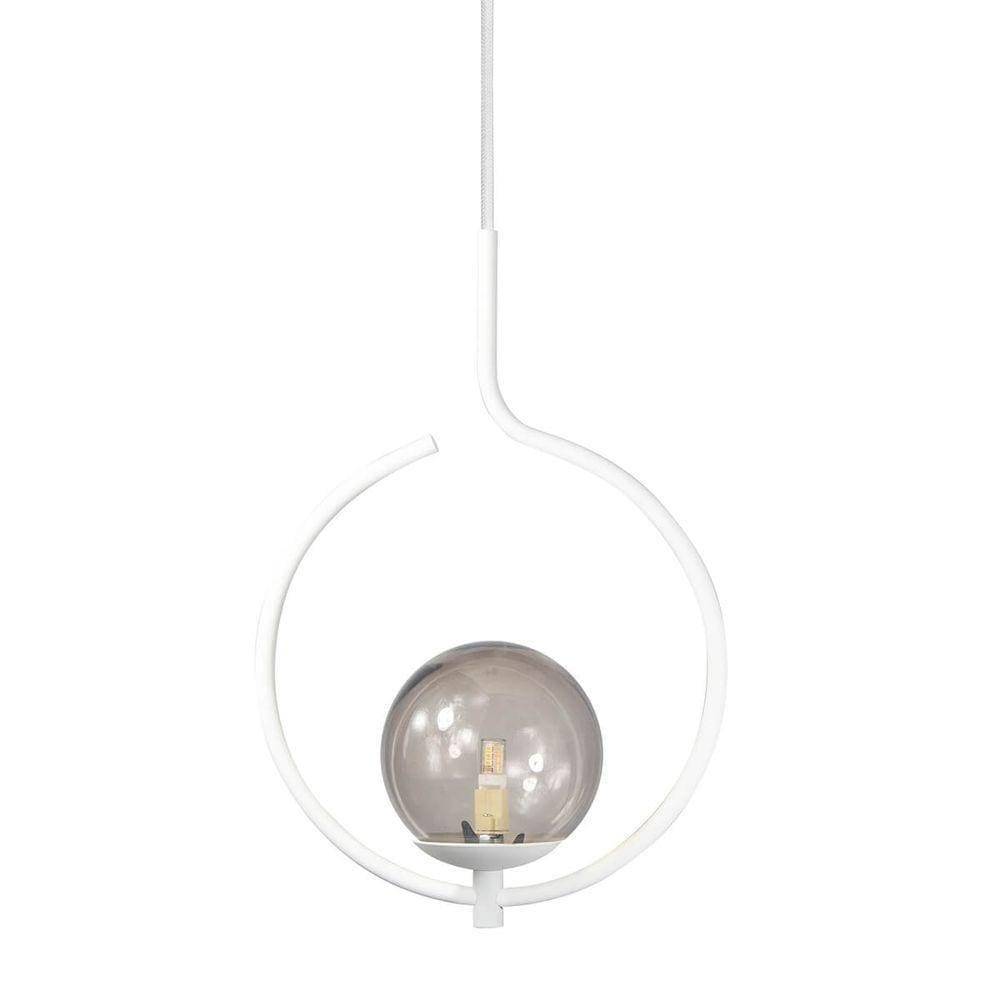 Pendente Lustre On Loop Branco Com Globo De Vidro Fumê