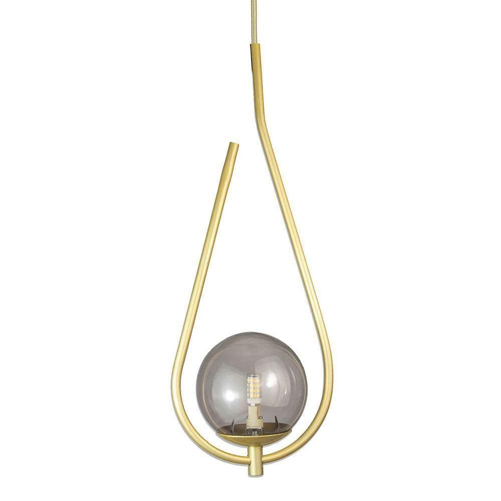 Lustre Pendente On Drop - Dourado Com Globo De Vidro Fumê