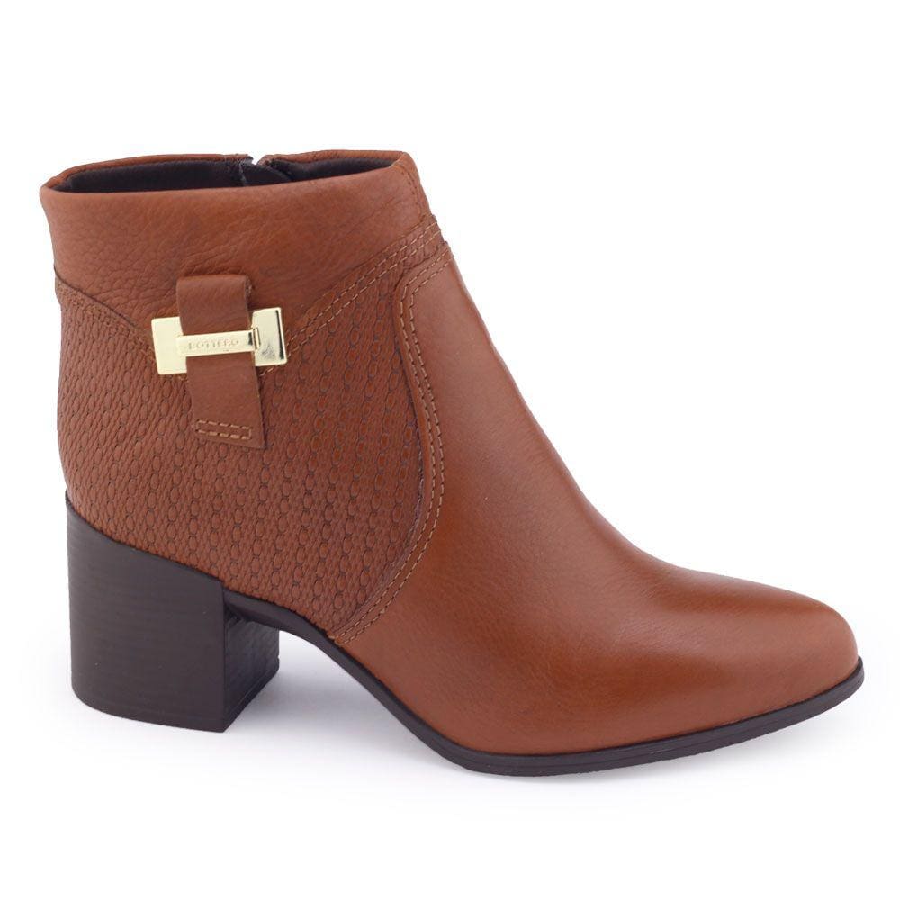 Bota Feminina Bottero 346902 Couro Cano Baixo Conhaque Bico