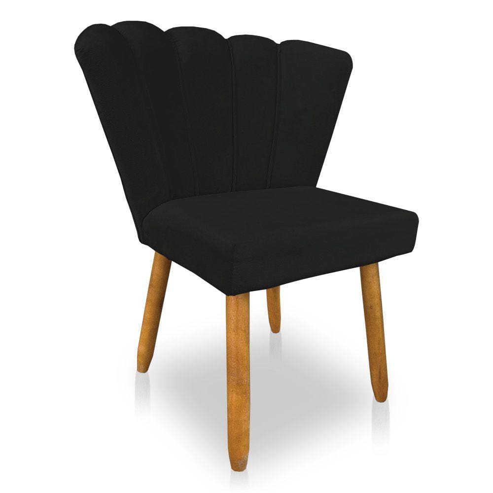 Cadeira Poltrona Flor Veludo Preto Pés Palito Castanho - Pallazio