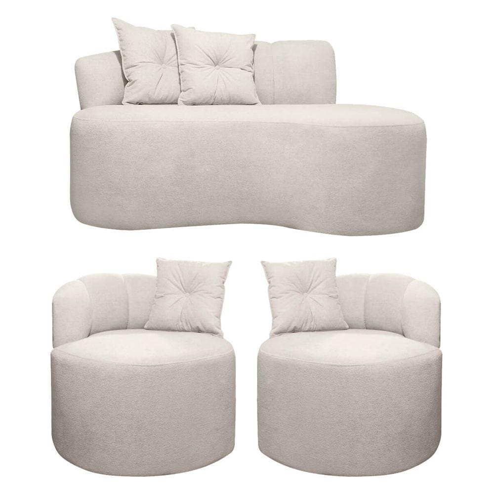 Sofá Orgânico 2 Lugares + 2 Poltronas Plaza Linho Bouclê Bege SOFA STORE