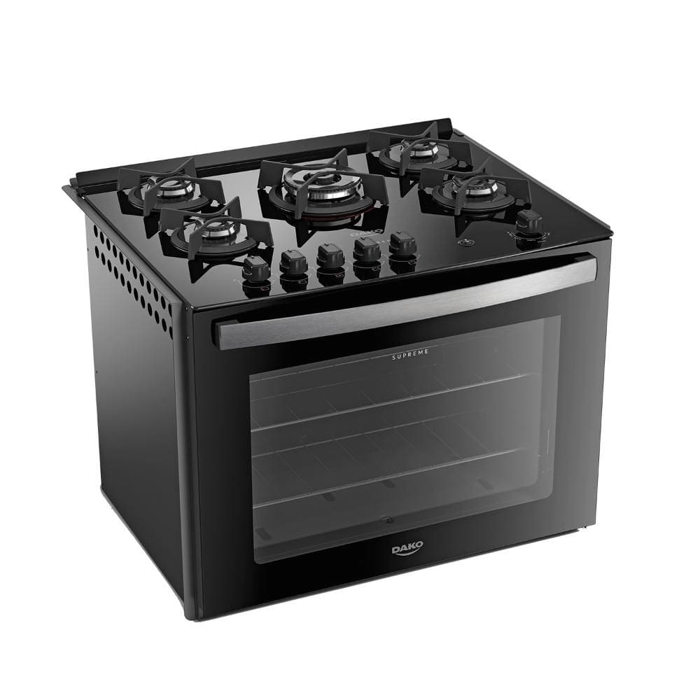 Fogão de Embutir 5 Bocas Preto com Mesa de Vidro Dako Supreme Bivolt