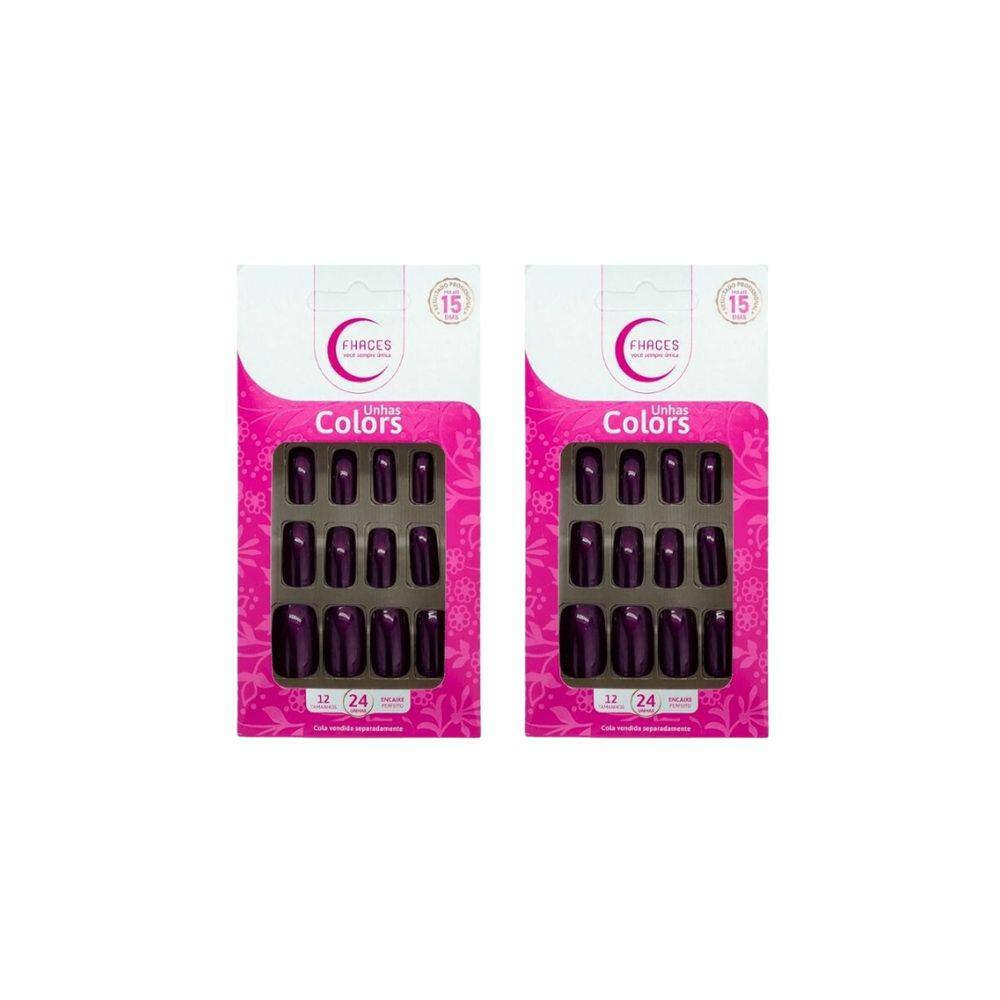 Unhas Postiças Fhaces Top Coalt Metalic Purple -Kit C/2un