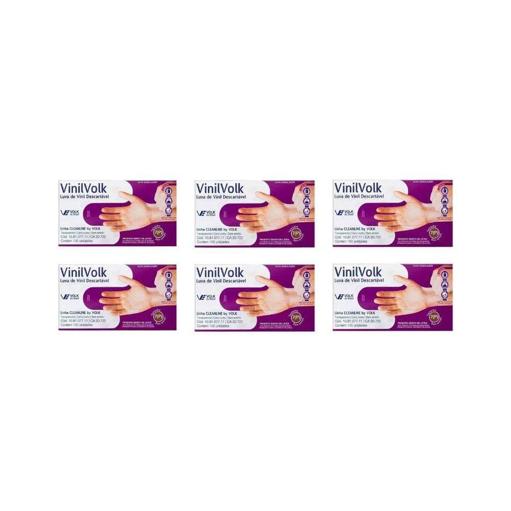 Luvas Vinil Volk Com 100Un Pequena Sem Amido - Kit C/6Un