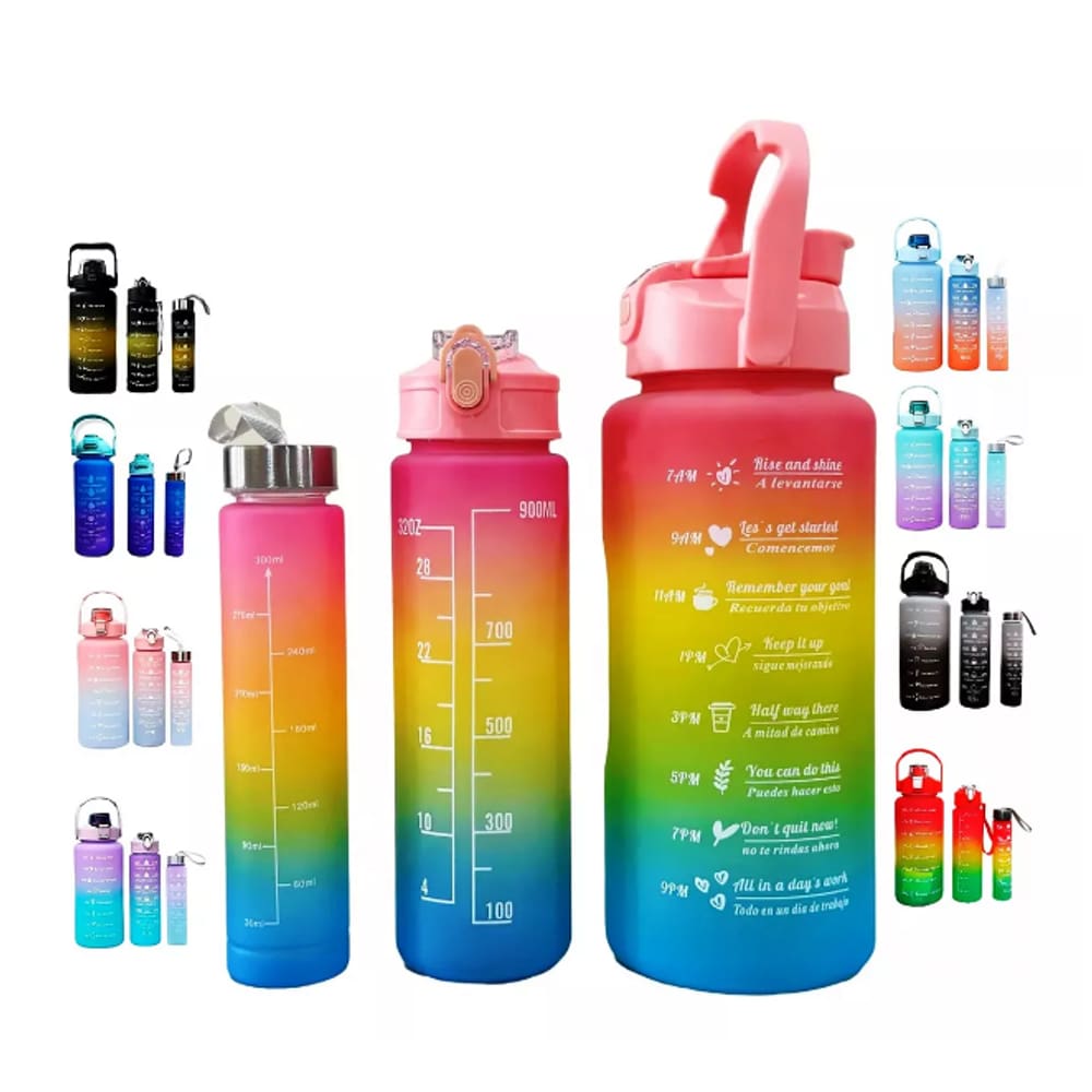 Kit com 3 Garrafas Motivacionais Coloridas - Rignel