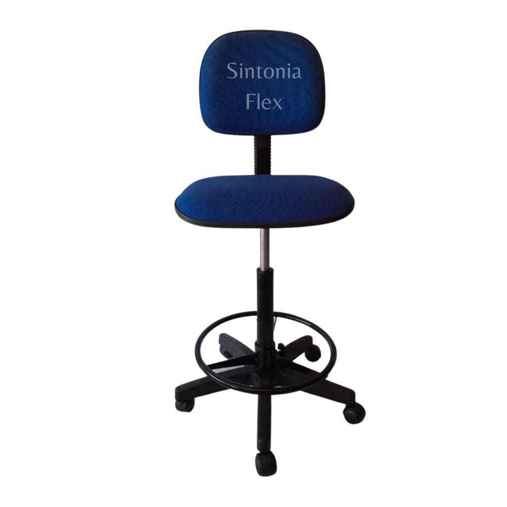 Cadeira caixa alta  com aro e com rodízio tecido azul