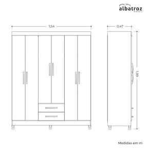 Guarda-roupa de Casal 6 Portas e 2 Gavetas Âmbar Cinamomo