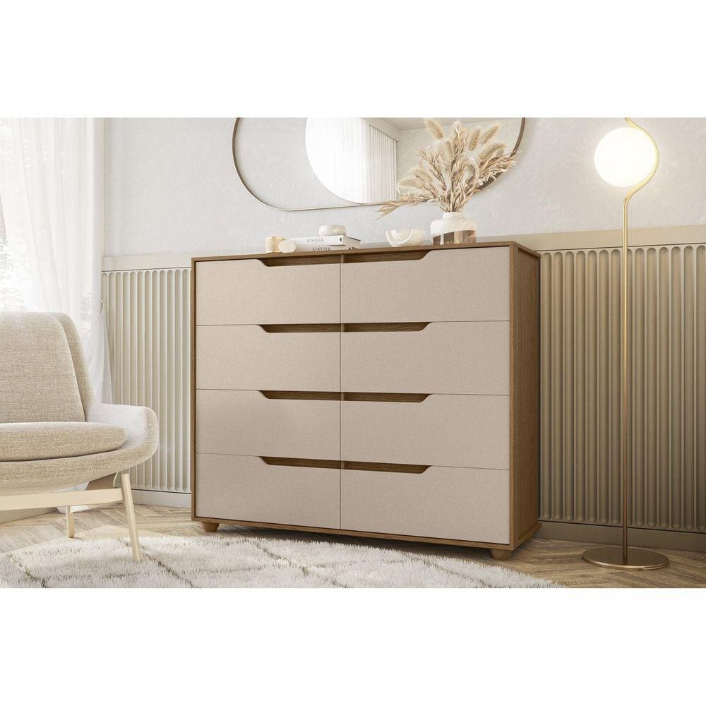 Cômoda 8 Gavetas em Mdp 136 Cm Doble Jatobá/Cinza Metallic Vistas Flex