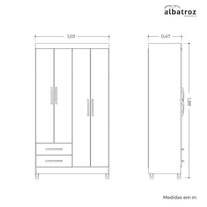 Guarda-roupa Solteiro 4 Portas 2 Gavetas Âmbar Branco/Azul Matte/Rosa Matte/Titanium