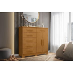 Cômoda 2 Portas 6 Gavetas em Mdp Xangai Cinamomo