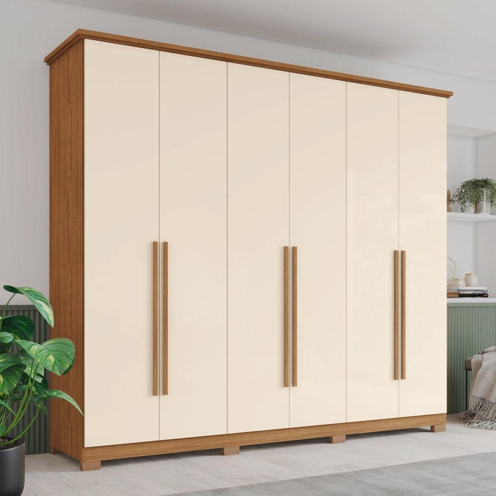 Guarda-roupa 6 Portas 6 Gavetas Benjamin Espresso Móveis Marrom/Off White