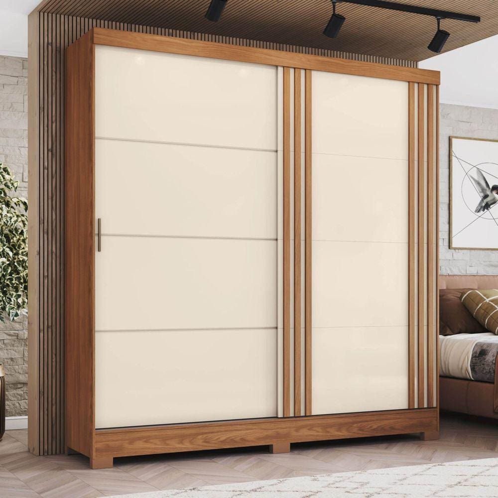 Guarda Roupa Solteiro 2 Portas de Correr 3 Gavetas Pedro Espresso Móveis Marrom/Off White