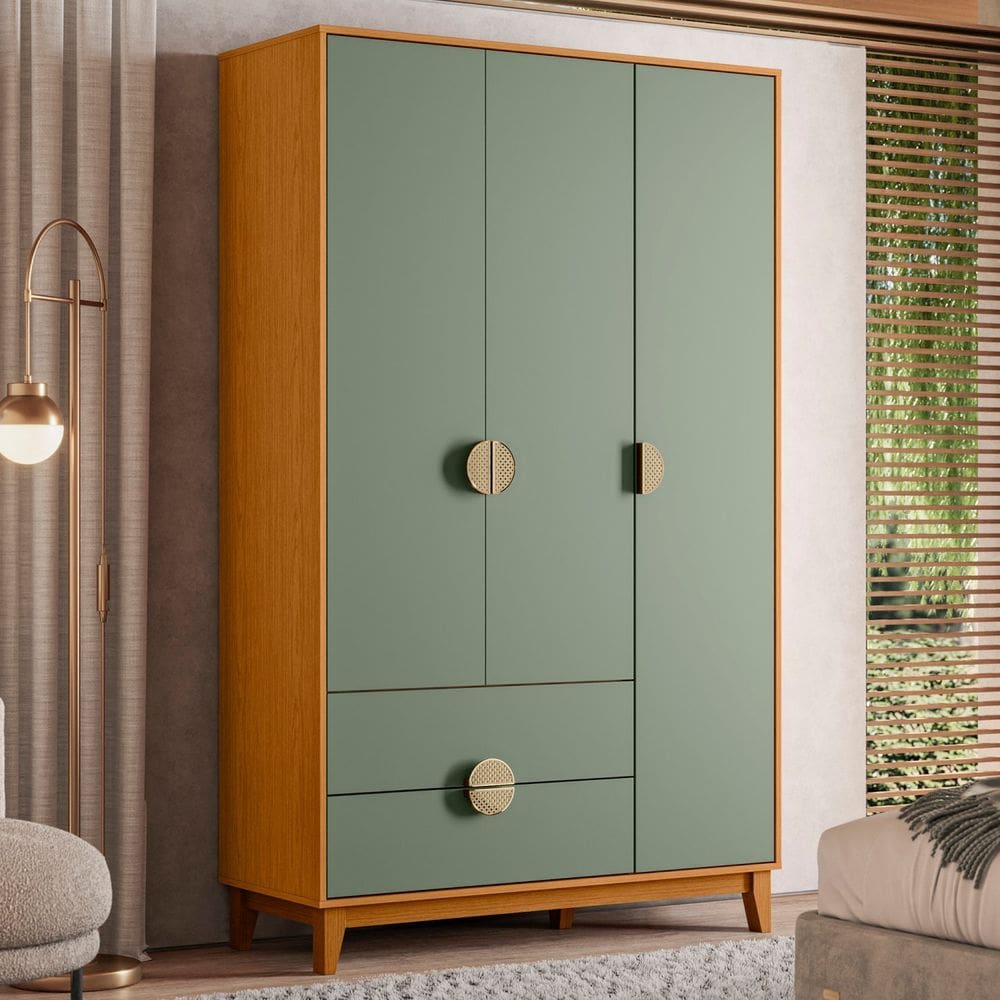 Guarda-roupa 3 Portas e 2 Gavetas Ipê Cinamomo / Sálvia