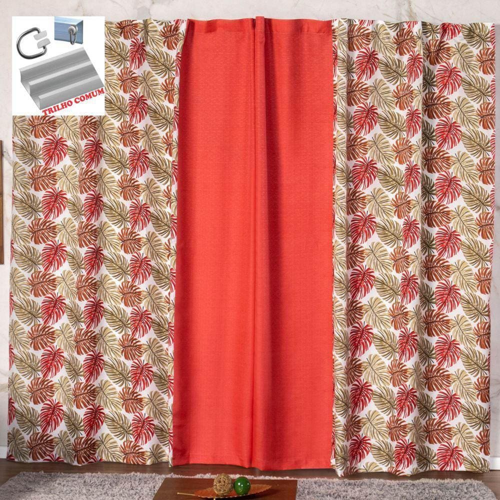 Cortina Floreal 3 Metros Sala Quarto Trilho Comum - Vermelha