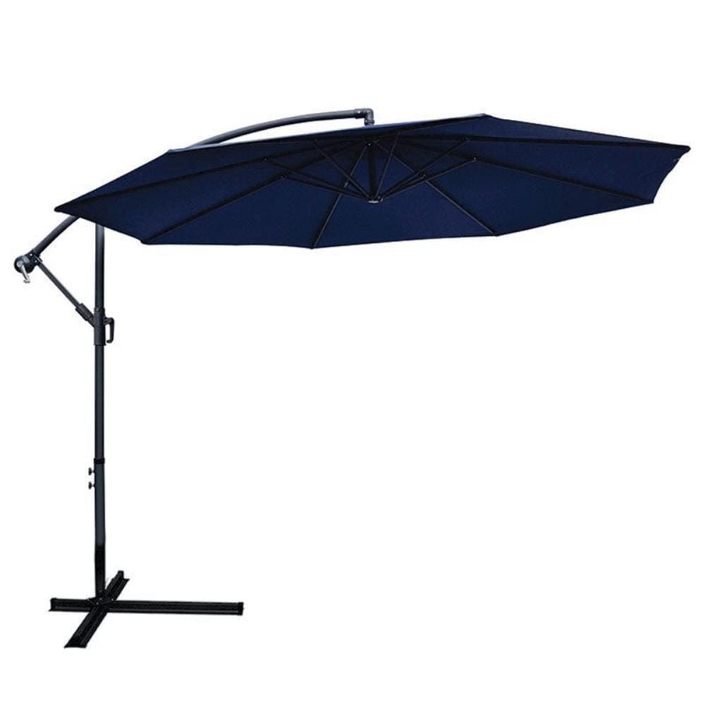 Ombrelone Lateral Bahamas Rivattis 300 Cm Em Alumínio Com Base Capa Em Poliéster Azul Marinho