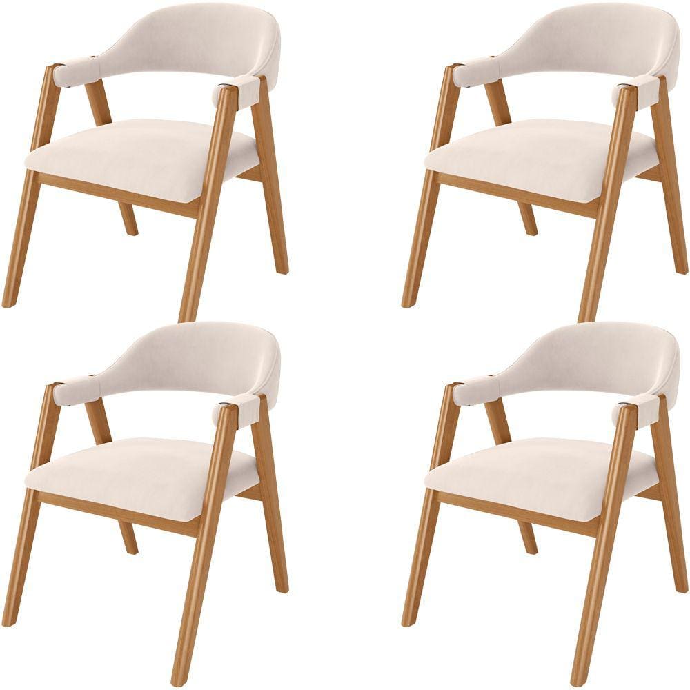Kit 04 Cadeiras de Jantar e Estar Living Estofada Nadja L02 Suede Bege - Lyam Decor
