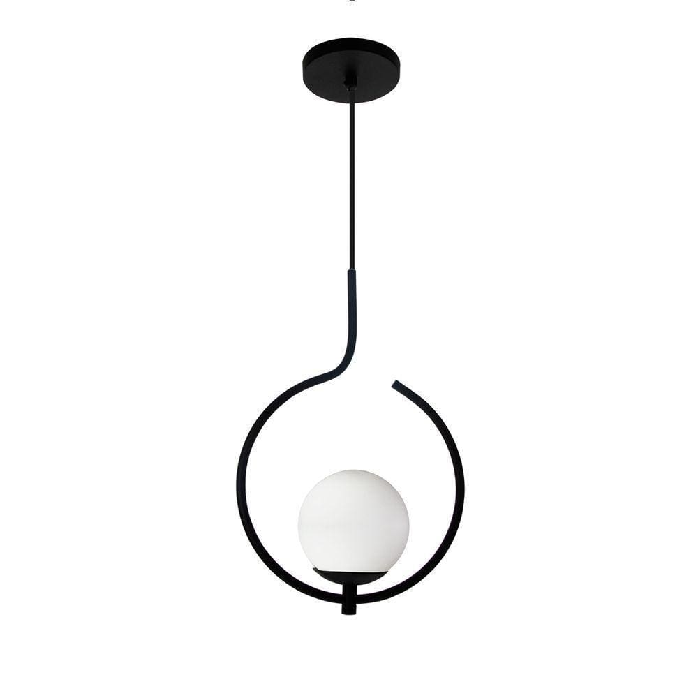 Pendente Lustre On Loop Preto Com Globo De Vidro Petro/vidro Branco