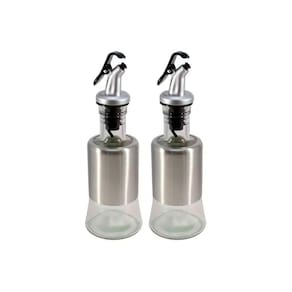 Kit 2 Azeiteiro Vinagreiro Recipiente em Vidro e Inox com Bico Dosador