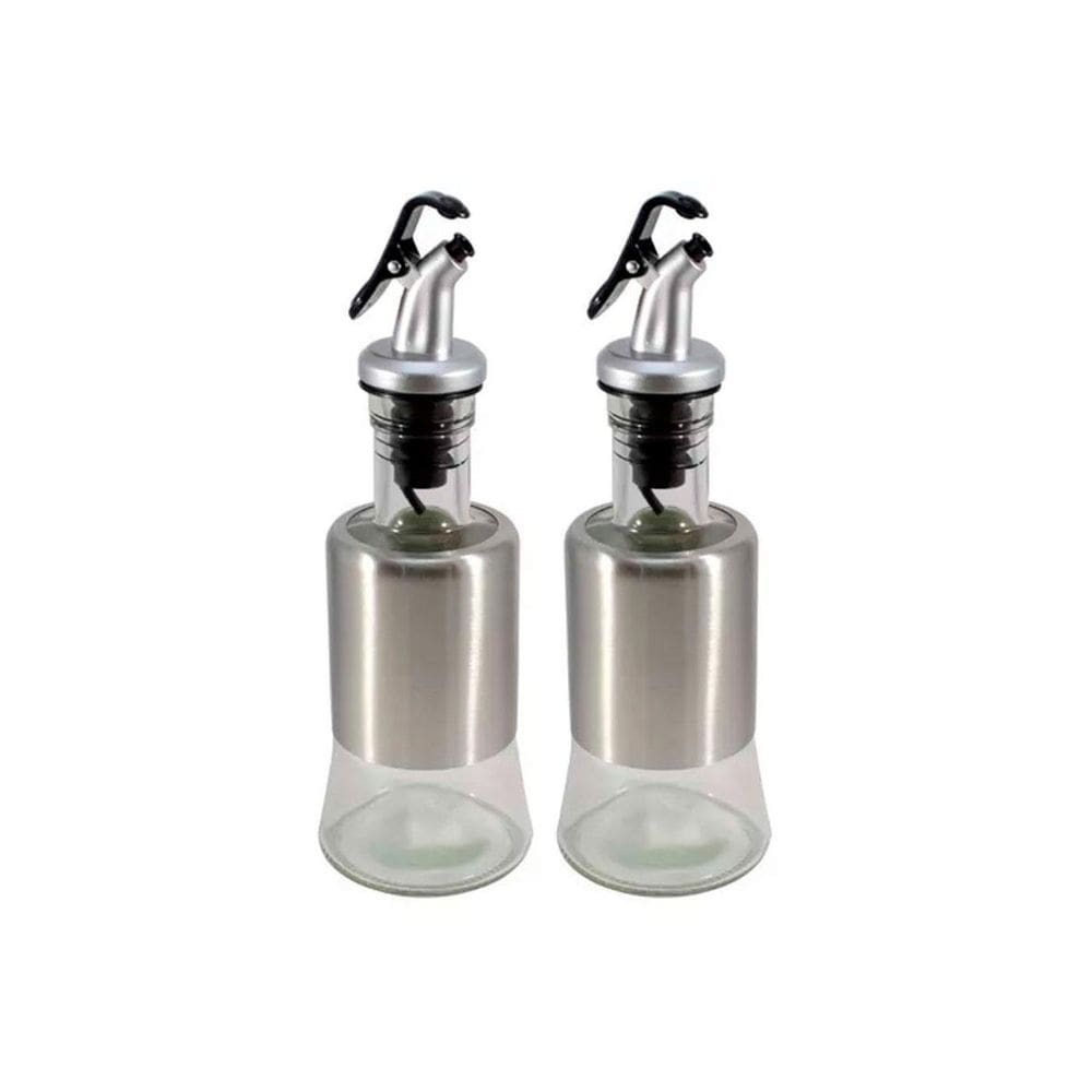 Kit 2 Azeiteiro Vinagreiro Recipiente Em Vidro E Inox Bico