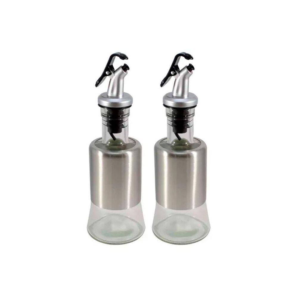 Kit 2 Azeiteiro Vinagreiro Recipiente Em Vidro E Inox Bico