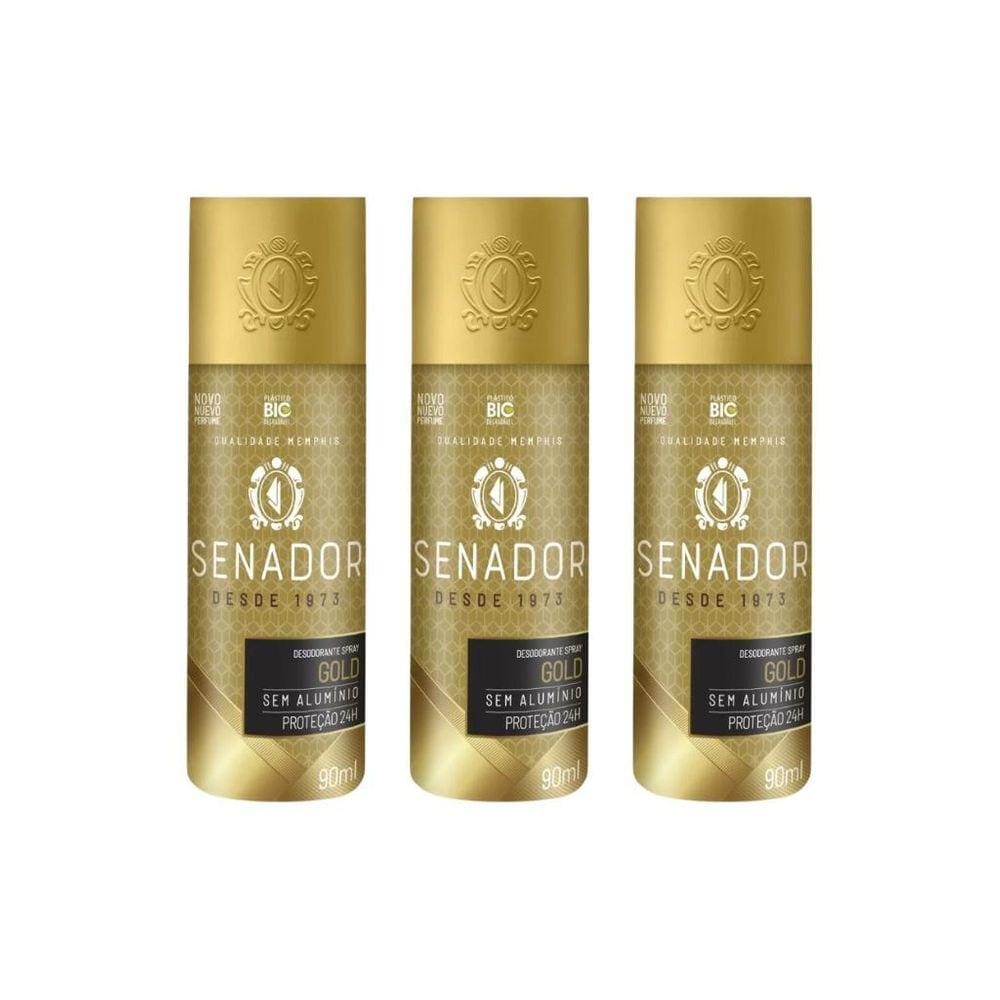Desodorante Spray Senador Gold 90Ml - Kit Com 3Un
