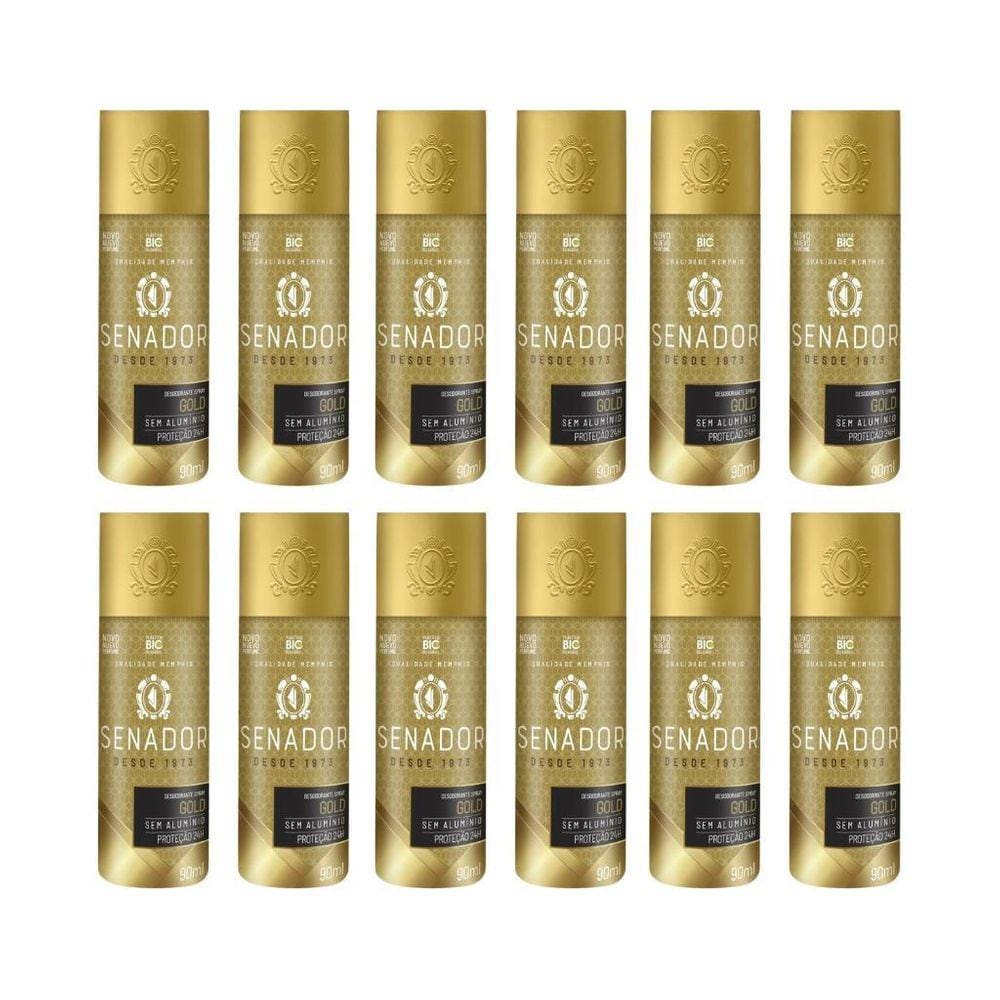 Desodorante Spray Senador Gold 90Ml - Kit Com 12Un