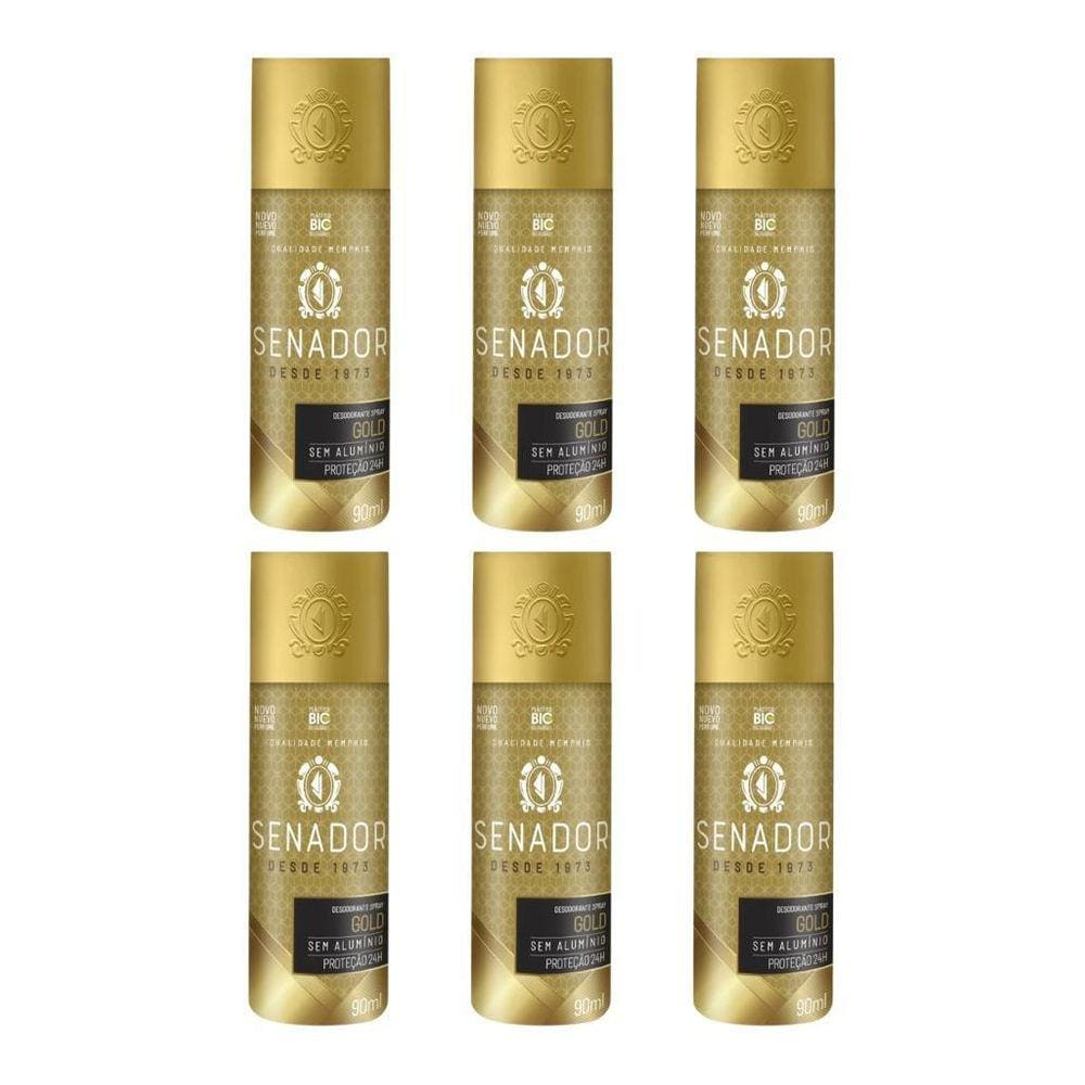Desodorante Spray Senador Gold 90Ml - Kit Com 6Un