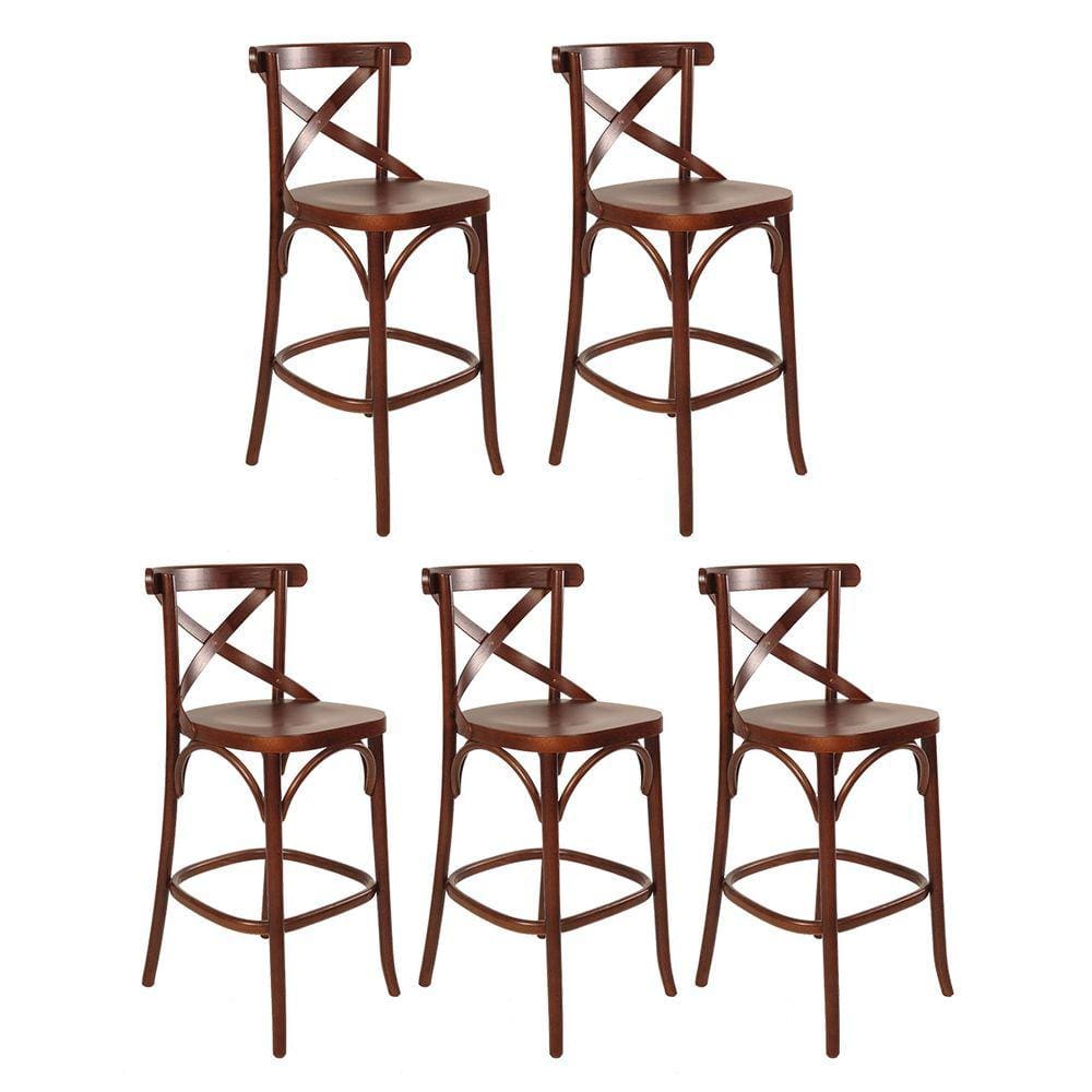 Kit 5 Banquetas Alta Vittória X para Cozinha Madeira Maciça Pinhão CCS