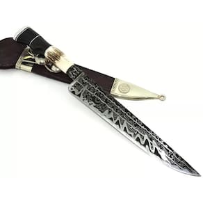 Faca Damasco Aços 15N20 e 1095 Bainha Picaça. Lâm. - 24 cm.