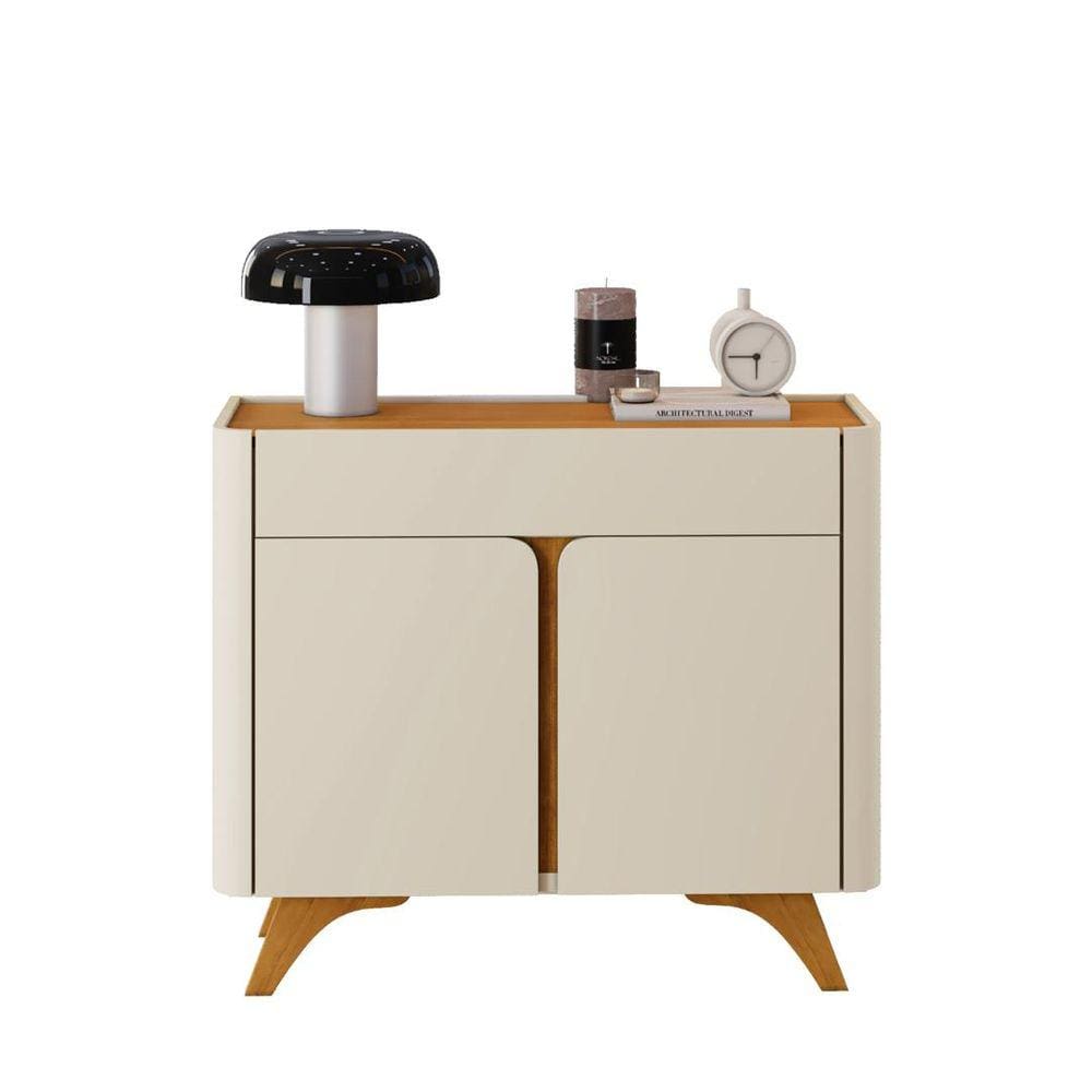 Buffet Arcus 2 Portas Off White e Naturalle Pés em Madeira Maciça