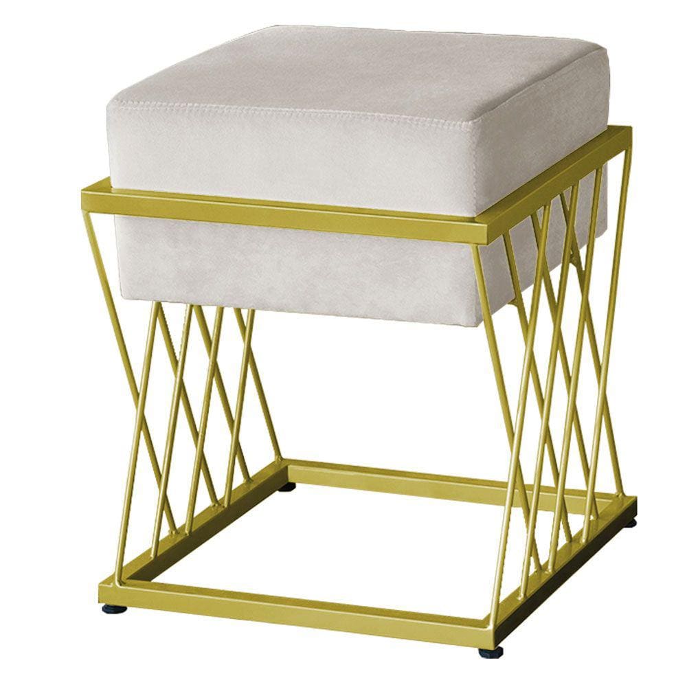 Puff Decorativo Tróia Base Gold Veludo Bege - Montanaris Decor