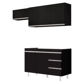 Cozinha Planejada Lux 3 Peças 100%MDF Balcão Gabinete Sem Tampo 119cm 3 Gavetas Preto - Desk Design