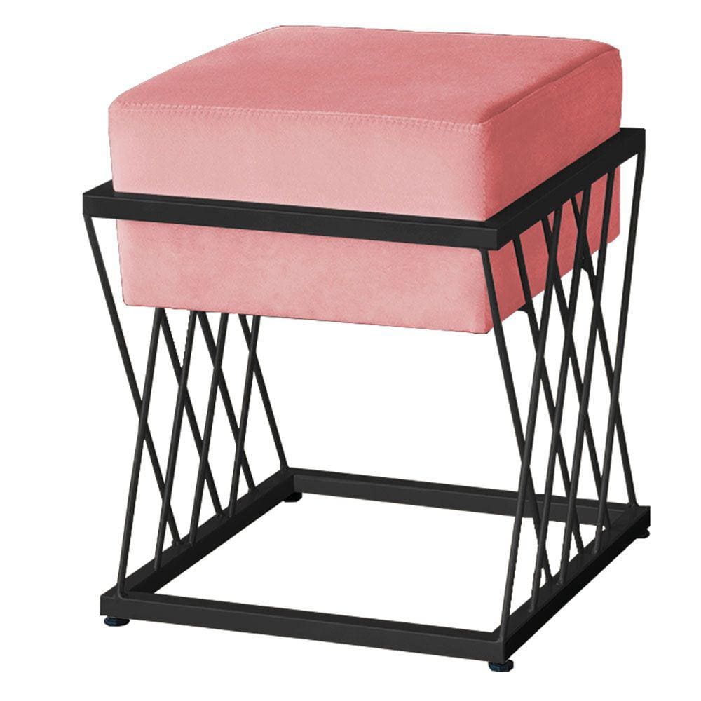 Puff Decorativo Tróia Base Preta Veludo Rosê - Montanaris Decor