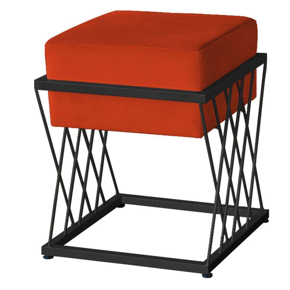 Puff Decorativo Tróia Base Preta Veludo Terracota - Montanaris Decor