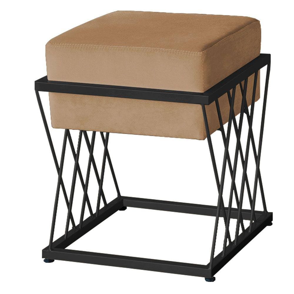 Puff Decorativo Tróia Base Preta Veludo Cappucino - Montanaris Decor