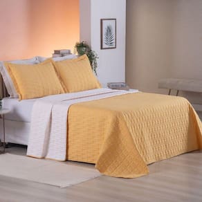 Cobre Leito King Cristal Percal 200 Fios Bordado 3 Peças - Amarelo