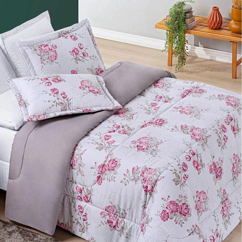 Edredom Queen Dupla Face  Avere 200 Fios Estampado 3 Peças - Lilac