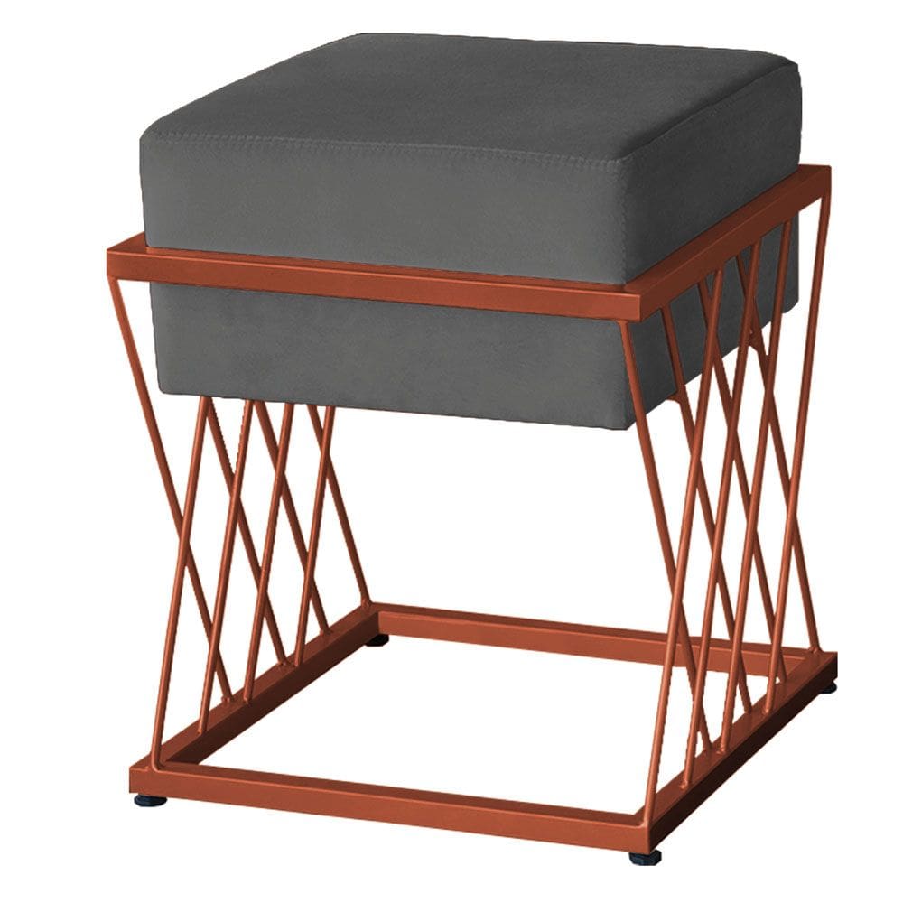 Puff Decorativo Tróia Base Bronze Veludo Cinza - Montanaris Decor