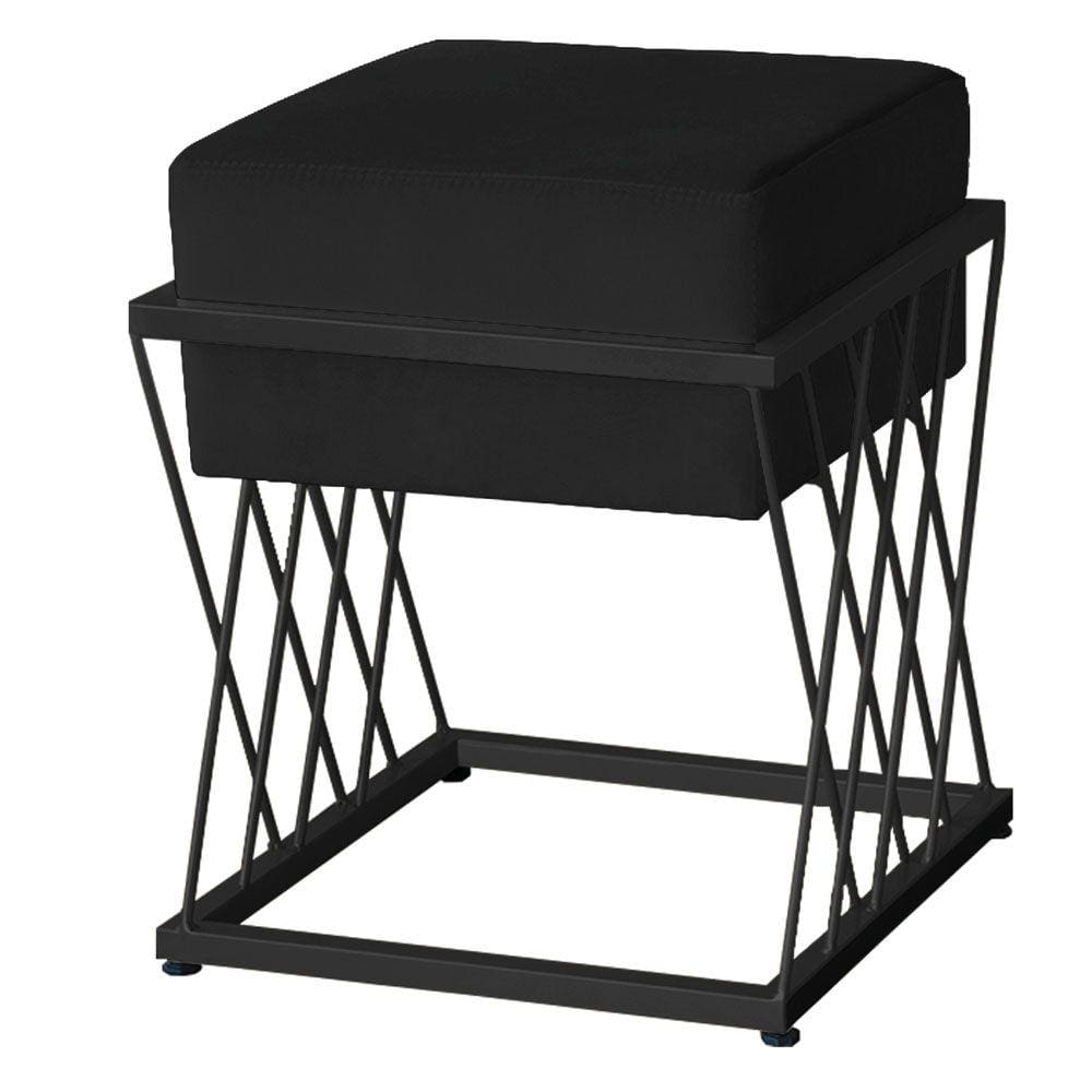 Puff Decorativo Tróia Base Preta Veludo Preto - Montanaris Decor