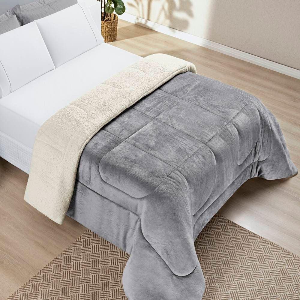 Edredom Casal Padrão Coberdrom Sherpa/Mantinha Everest 1 Peça - Cinza