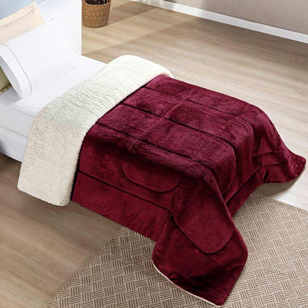 Edredom Solteiro Coberdrom Sherpa/Mantinha Everest 1 Peça - Vinho