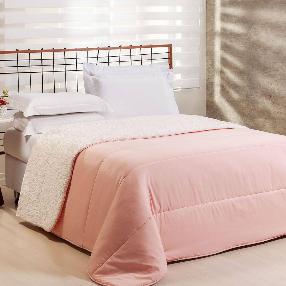 Edredom Queen Coberdrom Flupy Percal/Sherpa 1 Peça - Rosa